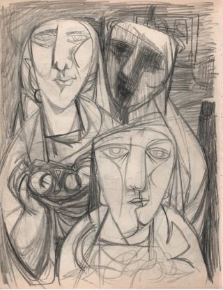 Modernist Figures,  2 Orig Drawings,  John Ulbricht,  Listed,  1946,  Signed