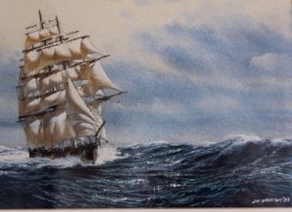 Listed Artist James Griffiths Watercolor Hand Signed British Ship