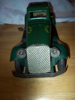 1930 ' s LOUIS MARX & CO GREEN SIREN WIND UP POLICE PATROL CAR - STUNNING 10