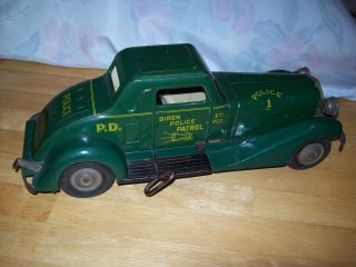 1930 ' s LOUIS MARX & CO GREEN SIREN WIND UP POLICE PATROL CAR - STUNNING 3