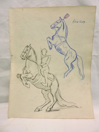 Scarce Glen Tracy Sketch Book Page 9x11 Circus Horse 1940 