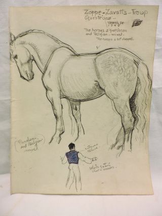 Glen Tracy Sketch Book Page Circus Horse 1942 Zoppe - Zavatta Duveneck Study