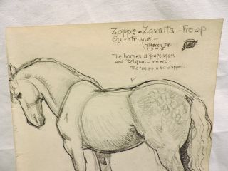 GLEN TRACY SKETCH BOOK PAGE CIRCUS HORSE 1942 ZOPPE - ZAVATTA DUVENECK STUDY 3