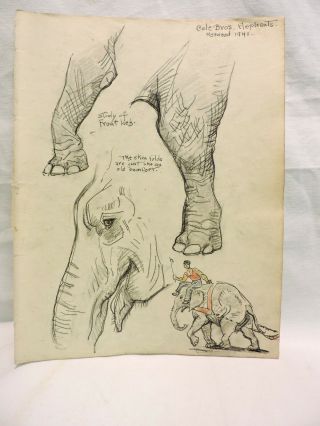 Scarce Glen Tracy Sketch Page Circus 1941 Oh Cole Bros Elephants Duveneck Study