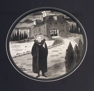 Charles Addams Drawing of The Addams Family House with Count Dracula 2