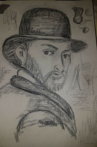 Vintage Pencil Drawing - Portrait Paul Cézanne.