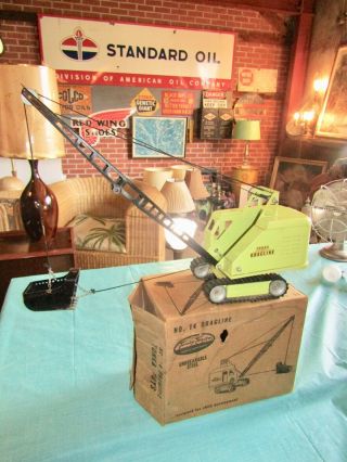 Vtg 60 " S Pressed Steel Tonka Toy Dragline Bucket Shovel Crane,  Box