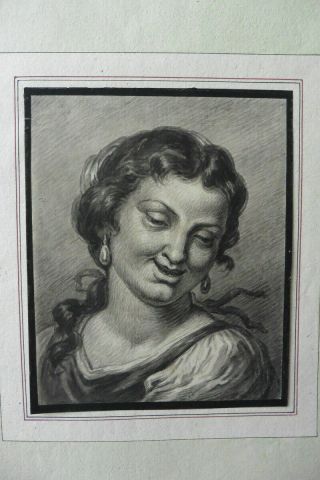 Italian - Venetian Sch.  1773 - Portrait Of A Young Woman Sign.  Lapis - Ink Drawing