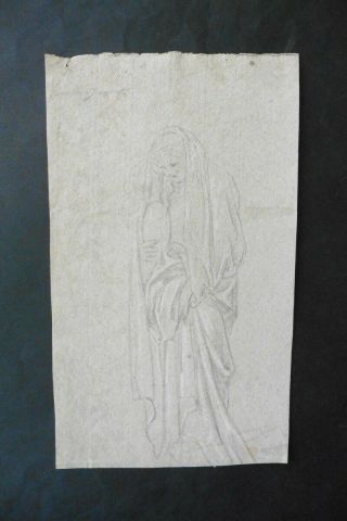 French Neoclassical School 18thc - Female Figure Study - Charcoal Drawing