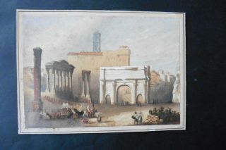 French School 19thc - Cityscape Of Rome - Watercolor