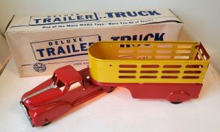 Louis Marx Deluxe Trailer Truck Open Bed Stake Truck And Cab W/ Box