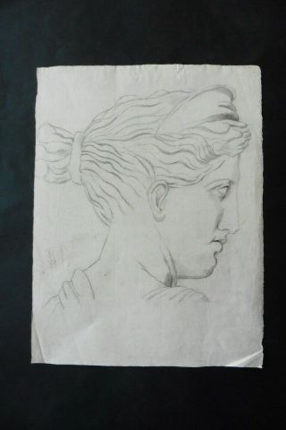 French School Ca.  1810 - Portrait Classical Figure - Diana - Charcoal Drawing