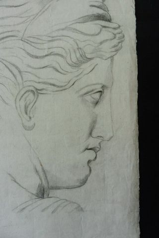 FRENCH SCHOOL CA.  1810 - PORTRAIT CLASSICAL FIGURE - DIANA - CHARCOAL DRAWING 3