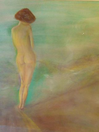 Vintage Chalk / Pastel On Paper Sketch Nude Woman On Cape Cod Bay 1982