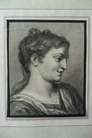 Italian - Venetian Sch.  1774 - Portrait Of A Young Woman Sign.  Lapis - Ink Drawing