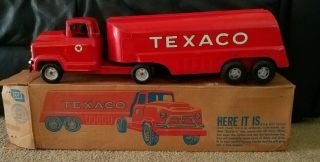 Vintage Buddy L Texaco Red Pressed Steel Tanker Truck W/ Box