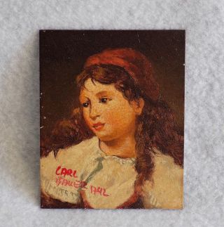 18th C.  Miniature Portrait Oil on Copper by Carl Bauer 1742 or 1792 Peasant Girl 4