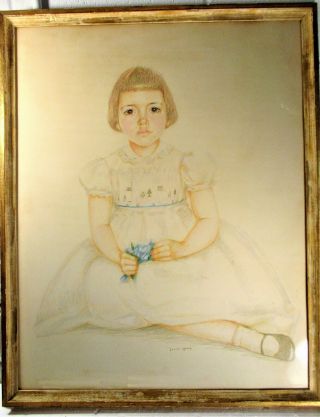 Louise Lemp Pabst (1909 - 77) Wis Artist,  Portrait Drawing Little Girl Signed