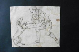 Italian - Venetian Sch.  Ca.  1700 - Streetscene By Carlevaris - Man And Dog - Ink