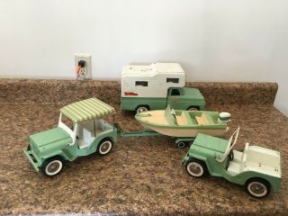 Tonka Toys Outdoor Living Set Camper Truck Jeep Surrey & Jeep W/ Clipper Boat