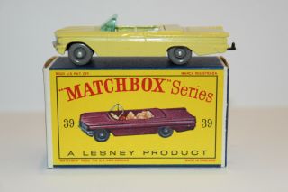 Matchbox Lesney 39b Pontiac Convertible Yellow 9x24 Gpw