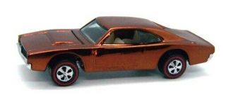 1969 Hot Wheels Redline Custom Dodge Charger Spectraflame Dark Brown W White Int