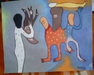 Signed Art Work Drawing Watercolor Mendive Afro Cuban Art