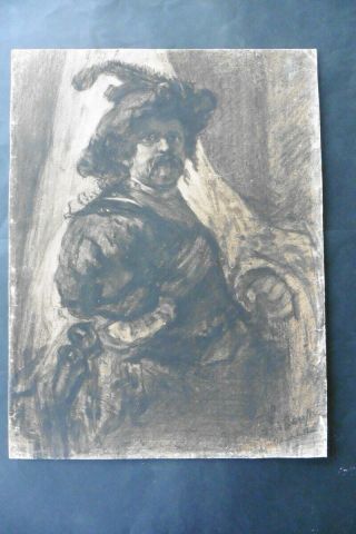 Dutch School 19thc - Portrait Of A Man - Charcoal Drawing Sign.  Vd Bergh