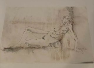 Vintage Art Life Drawing Nude Female Figure Pencil Sketch Signed