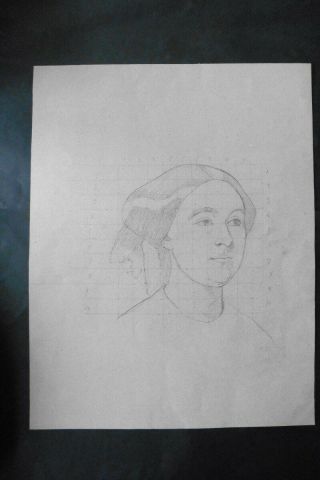 French School Ca.  1870 - Fine Portrait Young Woman - Charcoal Drawing