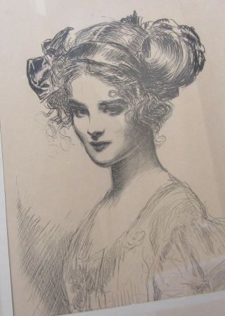 Antique Pen & Ink Sketch Portrait of Woman Framed 1887 2