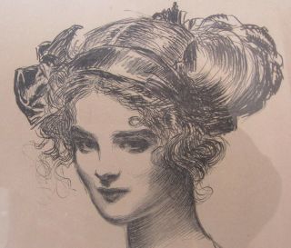 Antique Pen & Ink Sketch Portrait of Woman Framed 1887 3