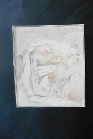Dutch School 18thc - Portrait Of A Sleeping Child - Charcoal - Red Chalk Drawing