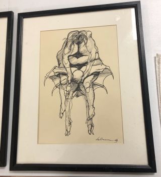 Rico Lebrun Pen & Ink Drawing Signed 1960s Abstract Cool Framed 21”x17”