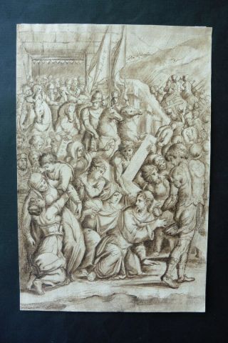 Italian - Genovese School 17thc - Religious Scene - Impressive Ink Drawing