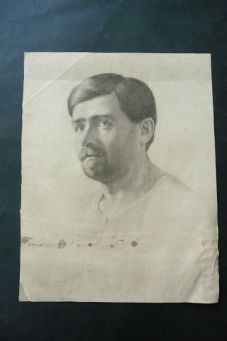 French School 19thc - Portrait Of A Man - Charcoal Drawing