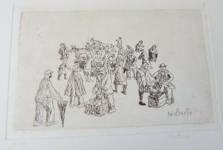 Men & Women At A Market Signed Print Artist Norberto 35/40 Estate Vintage Art