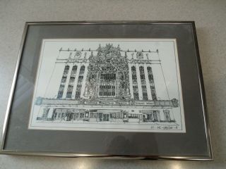 Framed 1982 Pen And Ink Drawing Of The Indiana Repertory Theatre