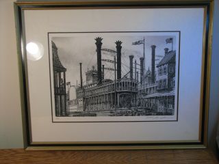 Vintage Etching Print " Robert E.  Lee " Steamboat By Alan Jay Gaines,  Signed,  1977