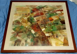 Oil Painting By Listed York Artist Margit Beck Abstract Aerial Landscape