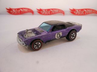 1969 Hot Wheels Redline Mustang Boss Hoss Spoilers Purple with Black Roof 2