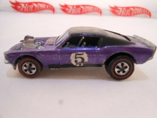 1969 Hot Wheels Redline Mustang Boss Hoss Spoilers Purple with Black Roof 5