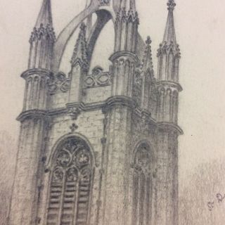 St Dunstan In The East,  Architectural Drawing,  6 1/2” X 5”on Mount