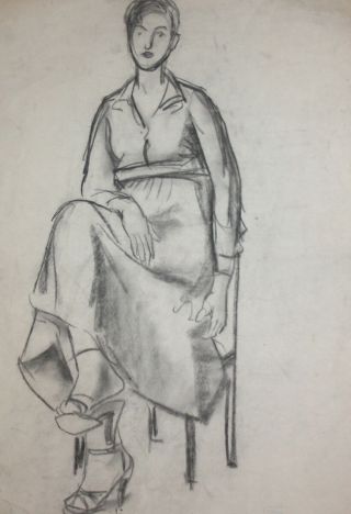 Vintage Pencil Drawing Woman Portrait Signed