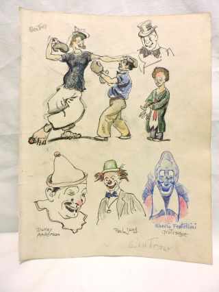 Scarce Glen Tracy Sketch Page Circus Clowns Paul Jung,  Dukey Duveneck Study