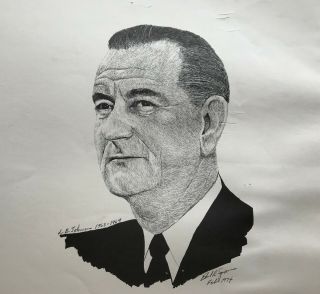 4 VTG SIGNED SPOONER PRESIDENT SKETCH PORTRAITS 1974 KENNEDY Johnson NIXON Ford 4