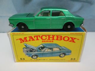 Matchbox/ Lesney 53c Ford Zodiac Mk4 Metallic Green / Black Plastic Wheels Boxed