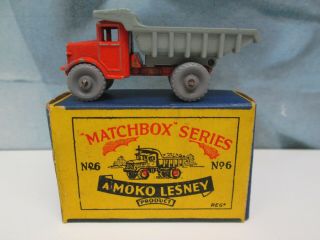 Matchbox/ Lesney 6a Quarry Truck Orange/ Grey Grey Plastic Wheels Boxed