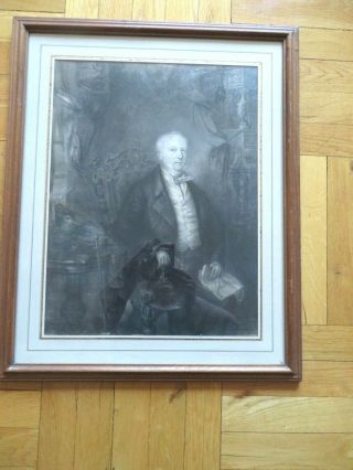 Antique Large 19 Century Framed Drawing On Paper Of A British Nobleman