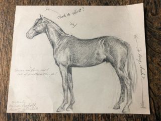 DATED & SIGNED 1944 FANTASTIC PENCIL DRAWING OF HORSE ON WONDER VALLEY RANCH 3